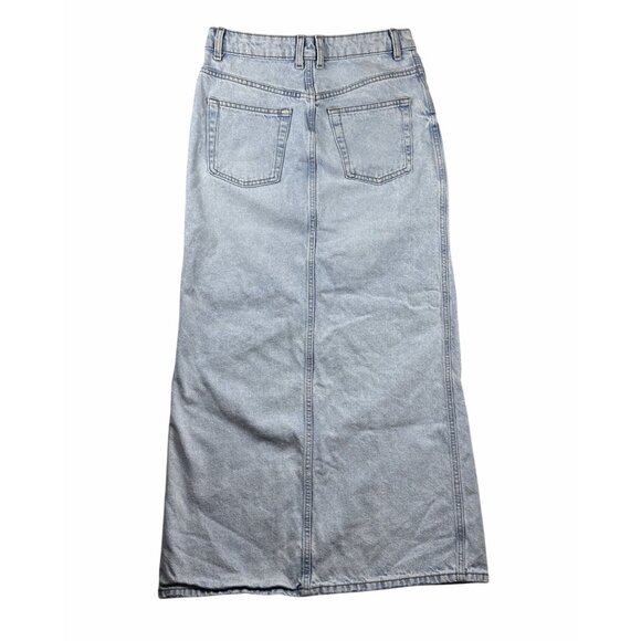 Mango MNG Womens Light Wash Denim Maxi Skirt S-Front Slit High Waist Jean Skirt - Picture 4 of 10